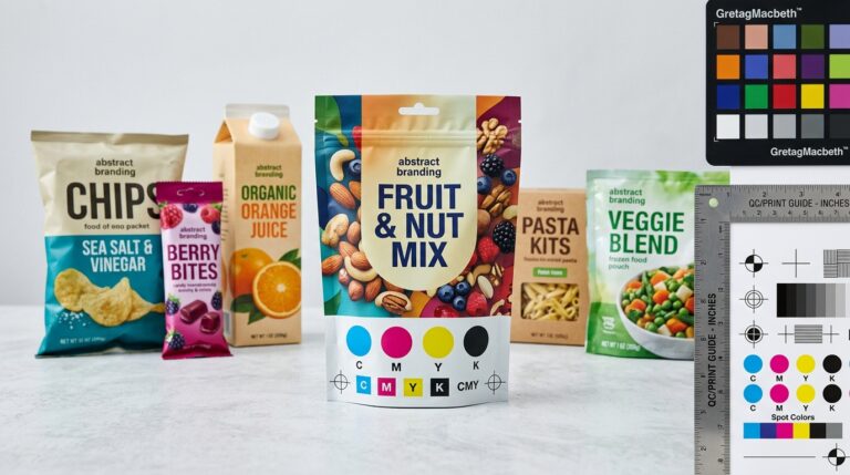 Colored dots on food packaging used as printing control marks